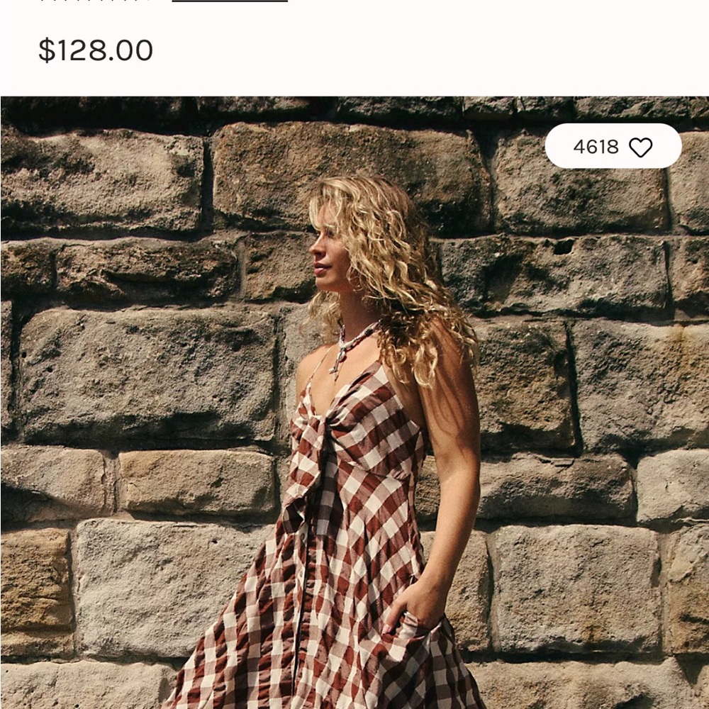 Free People Strapless Gingham Maxi Dress in Brown and Cream